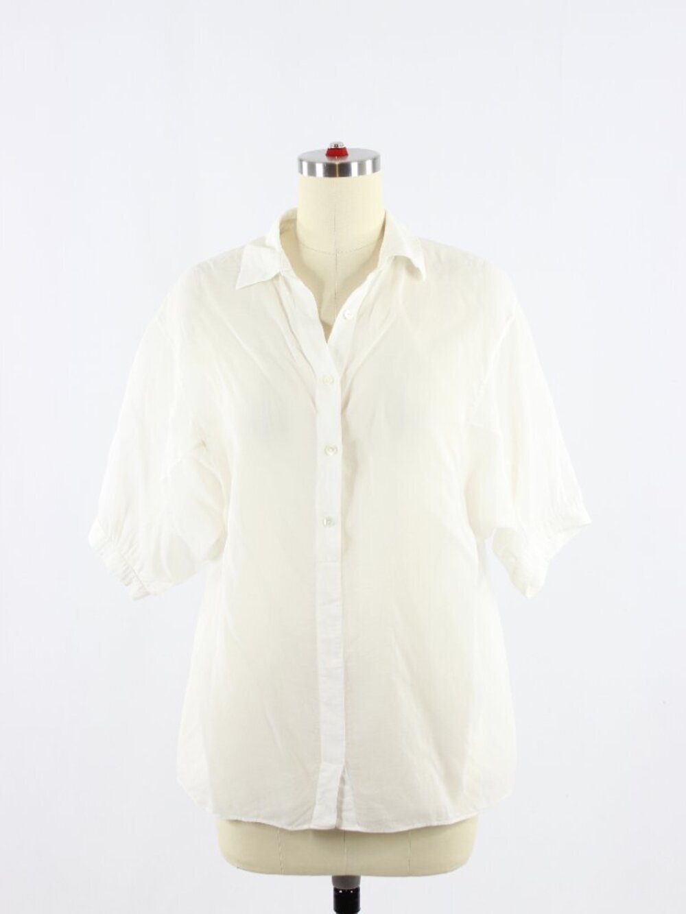 VINCE White Cupro Cotton Blend Voile Short Sleeve Popover Blouse Top, Size XS